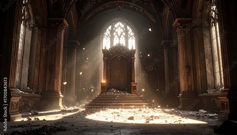 Obraz premium Grand Throne Room Interior with Sunlight and Debris