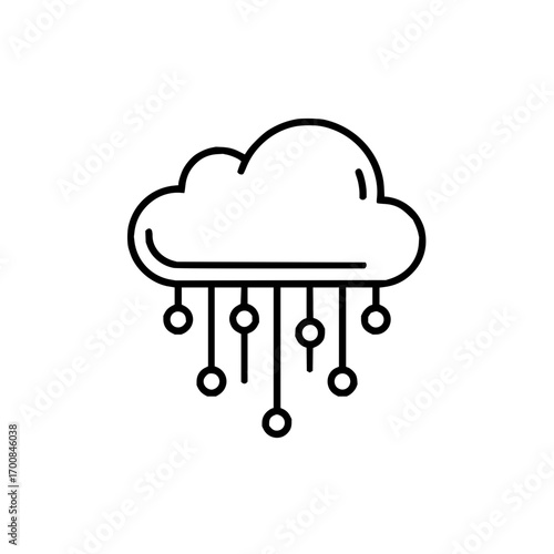 Cloud computing network with connected nodes and data transfer in a modern technology system design