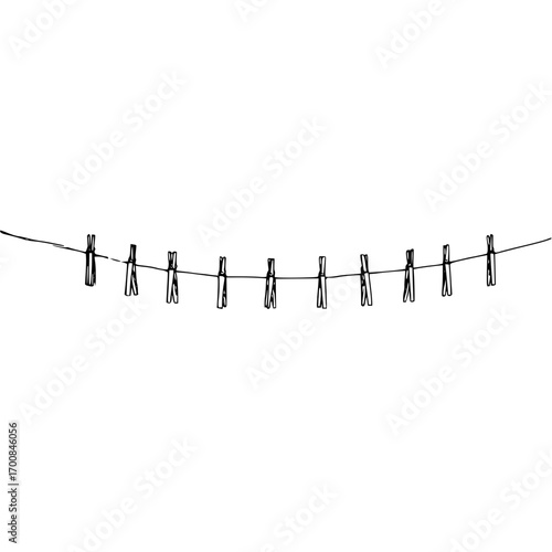 Clothesline with clothespins hanging in the air is a simple drawing of a clothesline design with pins
