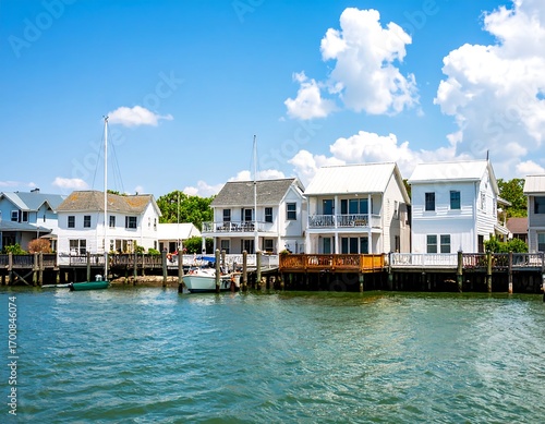 Waterfront houses on a sunny day
