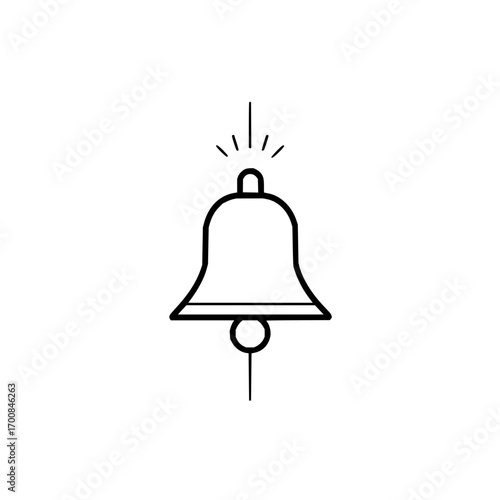 Simple outline drawing of a ringing bell with a clapper and radiating lines for visual sound effect