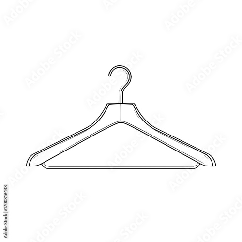 Simple line drawing of a wooden clothes hanger for wardrobe organization and storage needs at home and retail store.