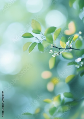 Soft Green Leaves and Delicate Blossoms Create a Serene Atmosphere in a Lush ...