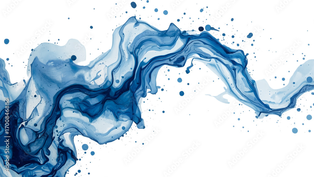 Obraz premium Flowing Blue Essence: A captivating display of fluid indigo ink swirls across a clear space, creating a sense of artistic grace and dynamic movement.