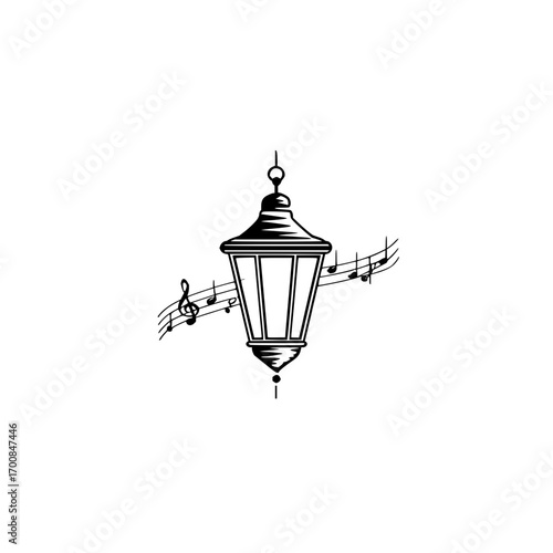 Musical lamp post with notes illustration is a perfect design for a music themed event or decoration project