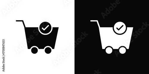 Shopping cart check icon line style. Graphic design element vectors