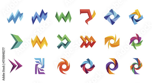 Logo Template Vector Set of Modern Colorful Abstract Dynamic and Geometric Shapes