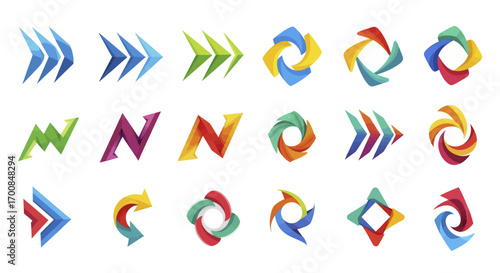 Colorful Abstract Logo Template Vector Collection with Modern Geometric and Arrow Icons