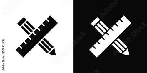 Pencil and ruler icon line style. Graphic design element vectors