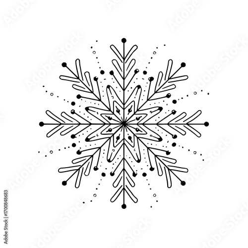 Hand drawn winter snowflake design with dots and lines for christmas and new year decoration use 100 char