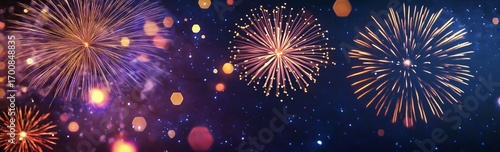 Bright Fireworks Illuminate the Night Sky During a Celebratory Event in a Vib...