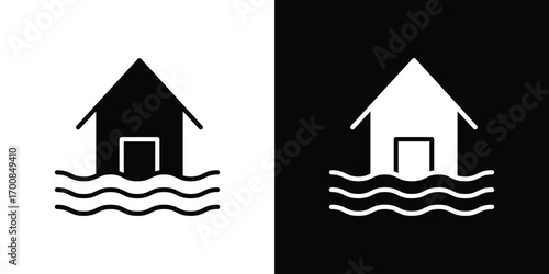 House flood icon line style. Graphic design element vectors