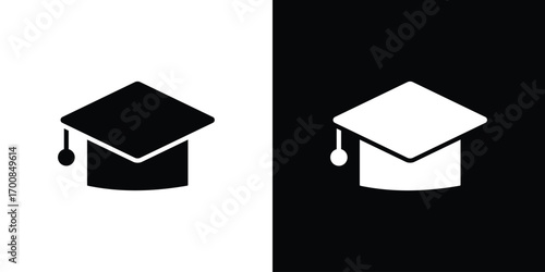 Graduation cap icon line style. Graphic design element vectors