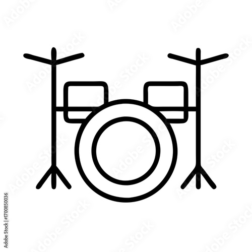 Drum set vector icon illustration, musical instrument percussion kit outline, music drums design