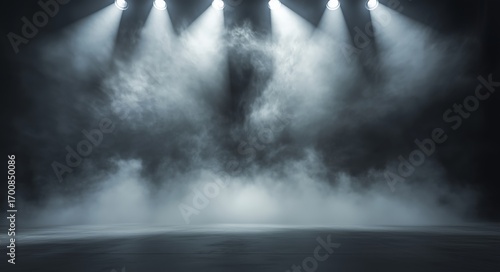 Dramatic Lighting and Fog Create an Atmospheric Setting for Performance or Co...