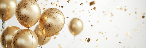 Festive Golden Balloons With Confetti Create a Joyful Atmosphere for Celebrat...