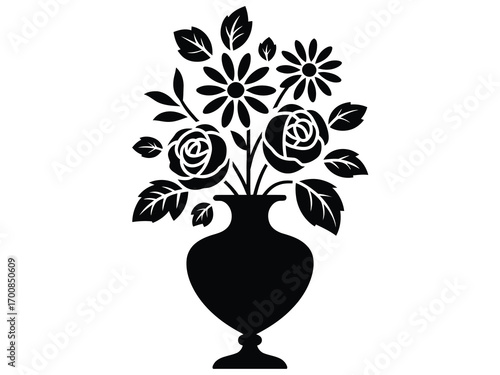 elegant vase with blooming flowers silhouette