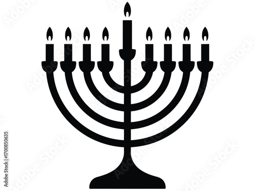 Traditional Menorah Silhouette with Nine Candle Holders Vector Art