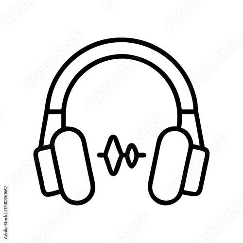 Headphones with sound wave icon for music listening podcast audio equipment and technology use