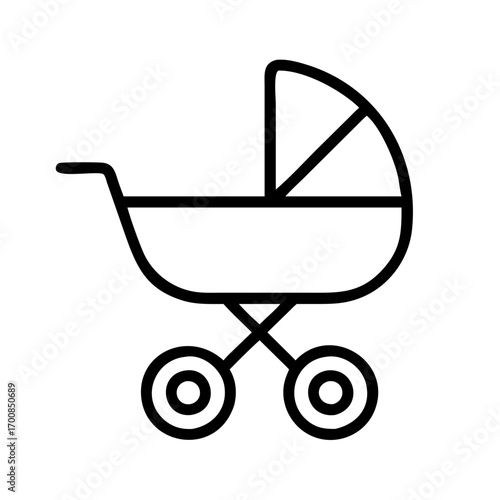 Baby stroller vector icon illustration, pram carriage for newborn, baby transport outline design