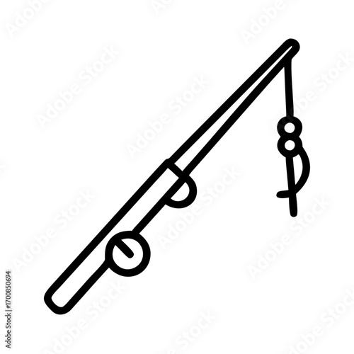 Fishing rod and hook illustration for recreational fishing and outdoor sport activities concept design