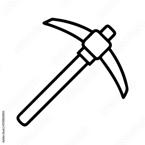 Pickaxe vector icon illustration, mining tool, construction equipment, outline style, isolated object