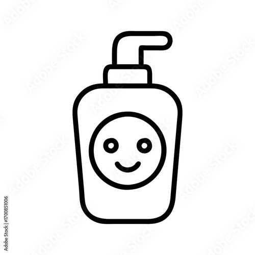 Baby lotion bottle with smiley face icon vector illustration for skincare and hygiene product