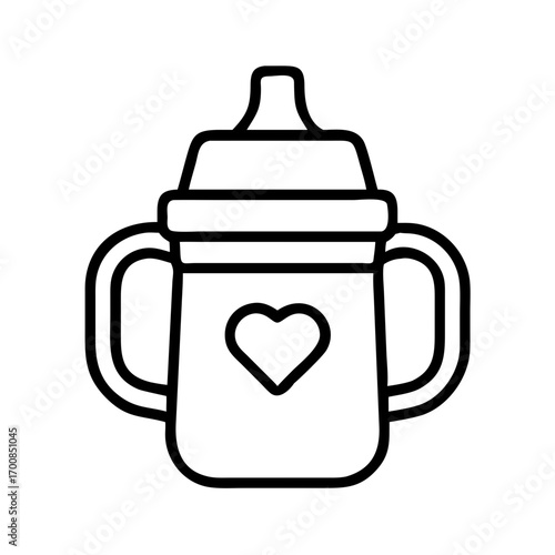 Baby feeding bottle with handles vector illustration sippy cup outline icon for baby care design
