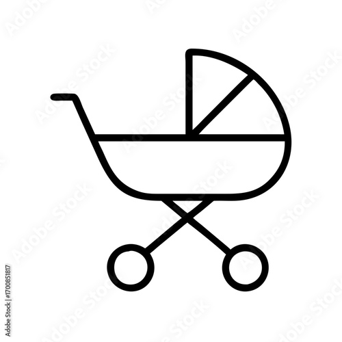 Baby stroller icon vector illustration design, pram, buggy, carriage for newborn child, line art