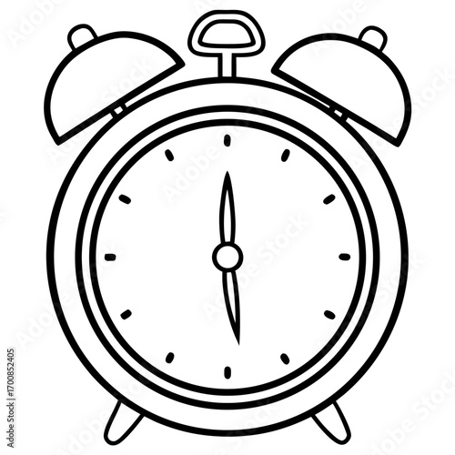 Minimal Line Art Alarm Clock Vector Illustration on White Background