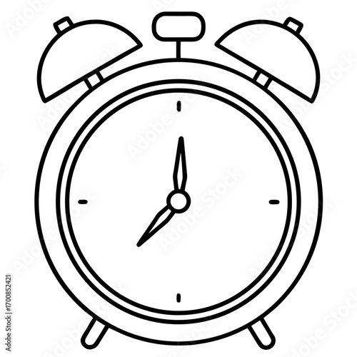 Minimal Line Art Alarm Clock Vector Illustration on White Background