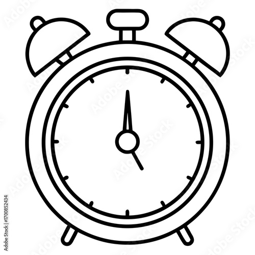 Minimal Line Art Alarm Clock Vector Illustration on White Background