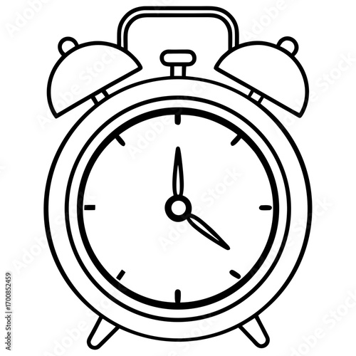 Minimal Line Art Alarm Clock Vector Illustration on White Background