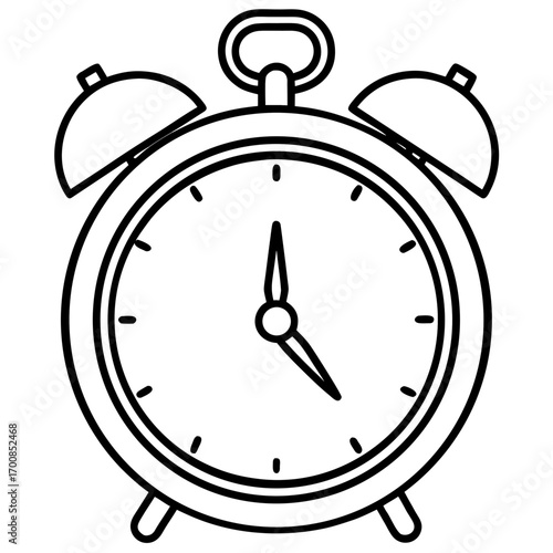 Minimal Line Art Alarm Clock Vector Illustration on White Background
