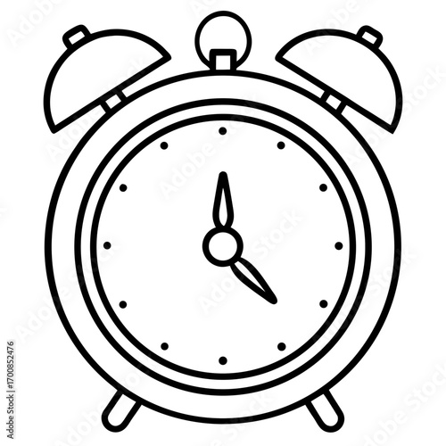 Minimal Line Art Alarm Clock Vector Illustration on White Background