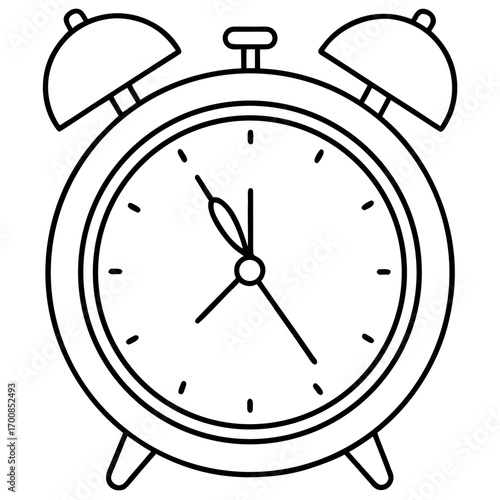 Minimal Line Art Alarm Clock Vector Illustration on White Background