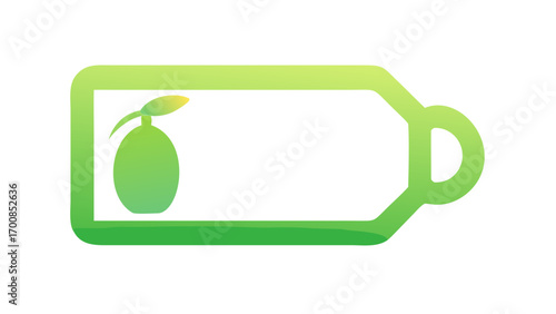 Green battery outline with a plant inside symbolizing renewable energy and sustainability concept icon