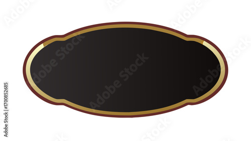 Elegant black label with a golden border and a maroon outline on a white background is displayed here