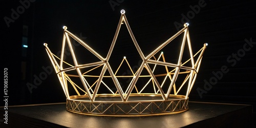 Stunning modern geometric gold crown with sparkling jewels, symbolizing achievement, leadership, and ultimate success against a dark, dramatic backdrop.