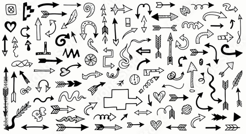 Hand Drawn Arrow Vector Icon Set with Rustic Doodle Sketch Elements