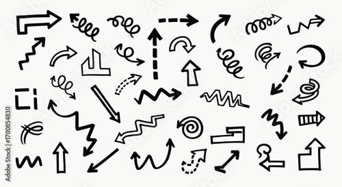 Doodle Arrow Vector Collection of Hand Drawn Sketchy Pointer Icons in Black