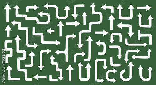 Hand Drawn Arrow Vector Icon Set with Chalk Style on Green Background