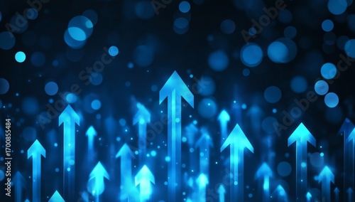 Upward Arrows Symbolize Progress and Growth Against a Vibrant Blue Backdrop W...