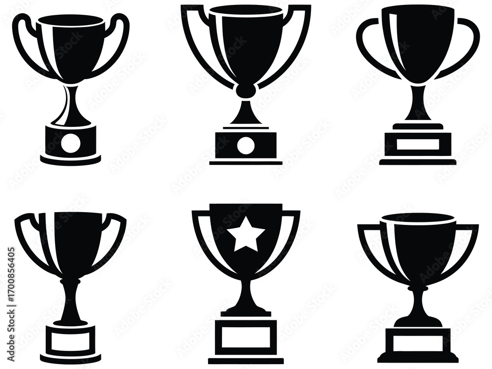 Obraz premium Classic award cup vector set, icons collection, achievement recognition illustrations, trophy graphics, prize icons, medal symbols, victory vector design, reward illustrations, classic trophy symbols