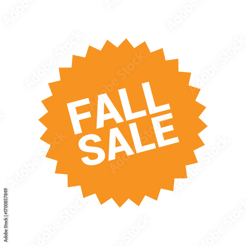 Fall sale sticker, orange starburst label vector badge for seasonal shopping, retail and marketing promotion use