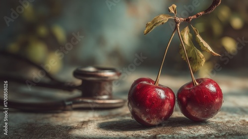 Dewy Cherries and a Stethoscope: A Still Life Composition