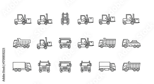 Icon Set Vector Collection of Minimalist Line Art Logistics and Transportation Vehicles