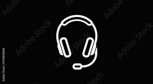 Minimalist Headset Vector Icon with Microphone for Customer Support and Gaming Graphics