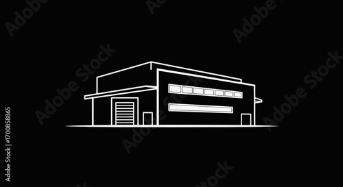 Modern Warehouse Line Art Vector Logo for Industrial and Logistics Branding