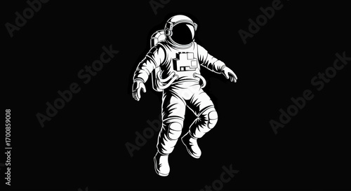 Floating Astronaut Vector Illustration in High Contrast Monochrome Style